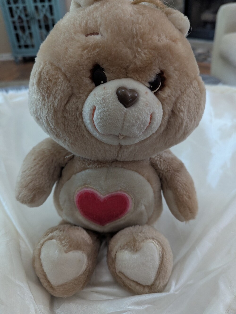 Vintage 1983 Care Bears Tender Heart Bear 12" Plush Stuffed Animal.